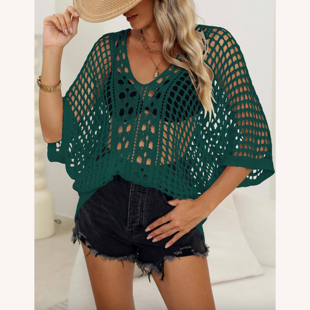 Chemisier Femme Boho en Dentelle Léger – Élégant Chemisier Chic Manches 3/4 pour l'Été
