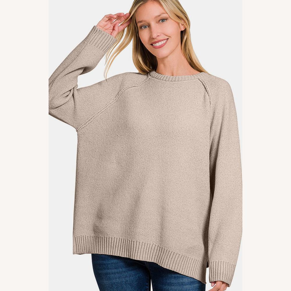 Women's Oversized Soft Knit Sweater – Comfort and Casual Elegance, Round Neck, Long Sleeves