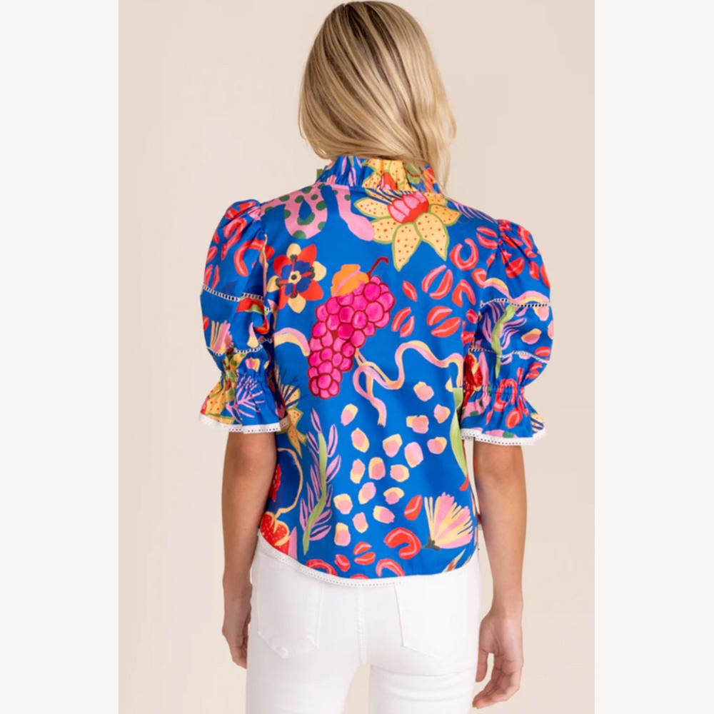 Blouse Femme Florale à Manches Bouffantes en Coton – Haut Coloré et Tendance pour le Printemps