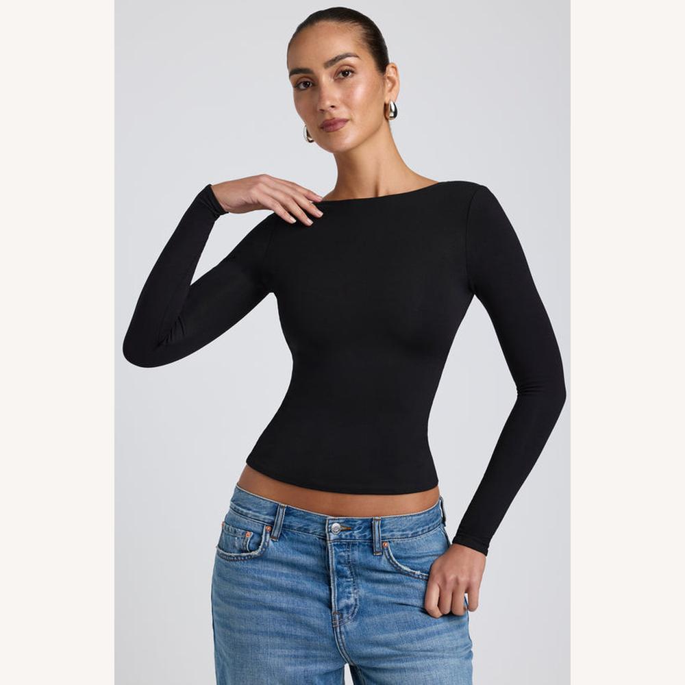 Haut Dos Nu Élégant Femme – Top Blanc à Manches Longues, Style Minimaliste pour Toutes Occasions