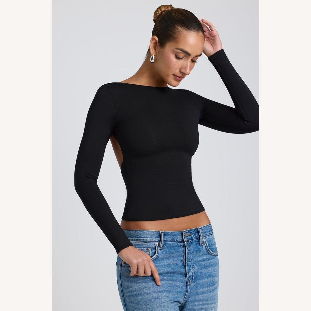 Haut Dos Nu Élégant Femme – Top Blanc à Manches Longues, Style Minimaliste pour Toutes Occasions