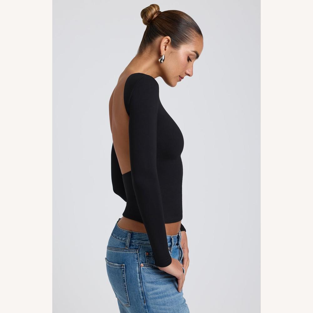 Haut Dos Nu Élégant Femme – Top Blanc à Manches Longues, Style Minimaliste pour Toutes Occasions