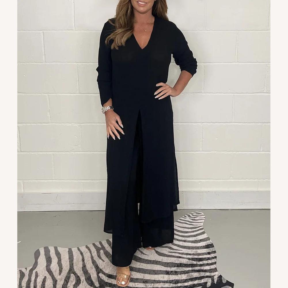 Ensemble Tailleur Femme à Manches Longues avec Pantalon Ample – Tailles jusqu'à 5XL, Élégant et Confortable