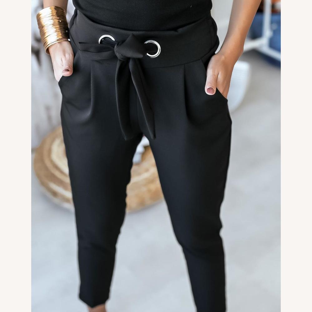 Pantalon Femme Taille Haute Décontracté en Polyester et Spandex – Confort et Élégance, Disponible en Plusieurs Couleurs