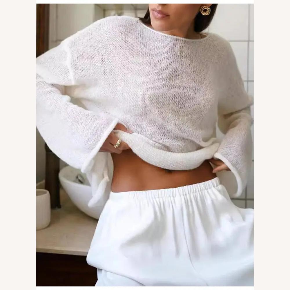 Pull Femme Léger en Maille Transparente – Élégance Décontractée, Idéal pour Superpositions, Disponible en Blanc et Rose