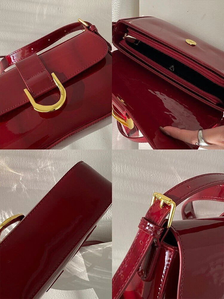 Sac à Bandoulière en Cuir Verni pour Femme – Sac Chic et Élégant avec Boucle et Finition Brillante