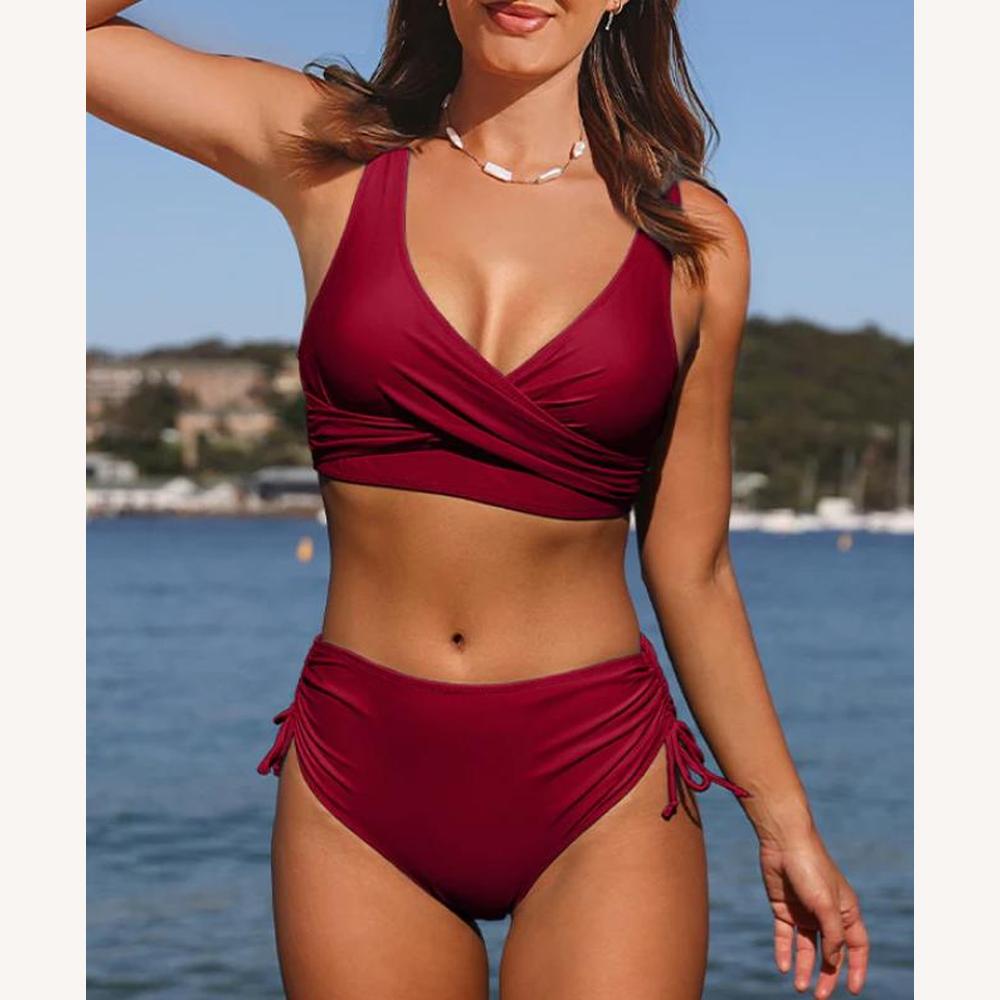 Bikini Taille Haute Femme Élégant en Tissu Résistant à l'Eau – Maillot de Bain Chic pour Plage et Piscine