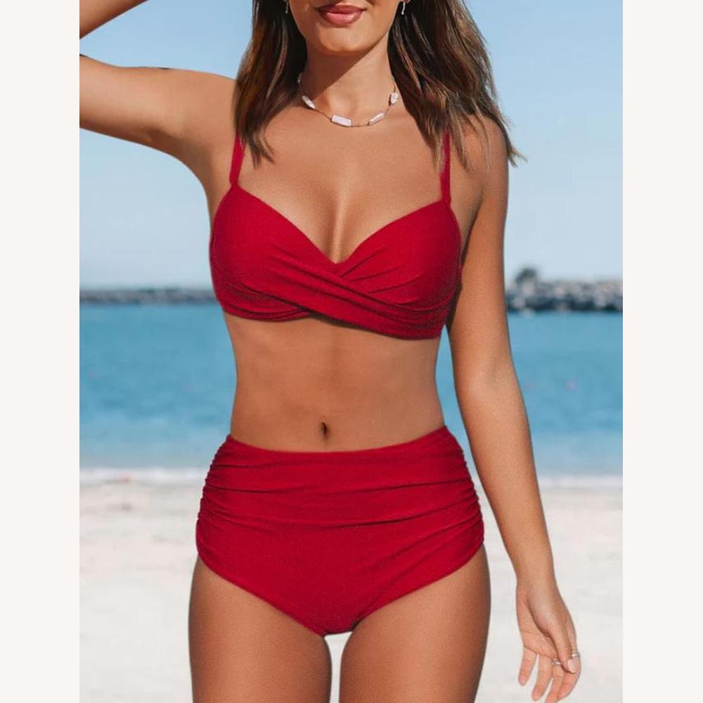 Bikini Taille Haute Femme Élégant en Tissu Résistant à l'Eau – Maillot de Bain Chic pour Plage et Piscine