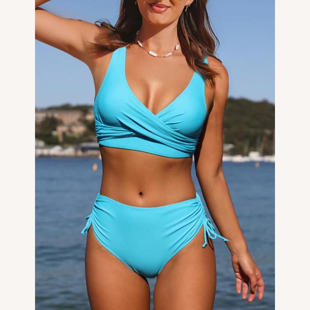Bikini Taille Haute Femme Élégant en Tissu Résistant à l'Eau – Maillot de Bain Chic pour Plage et Piscine