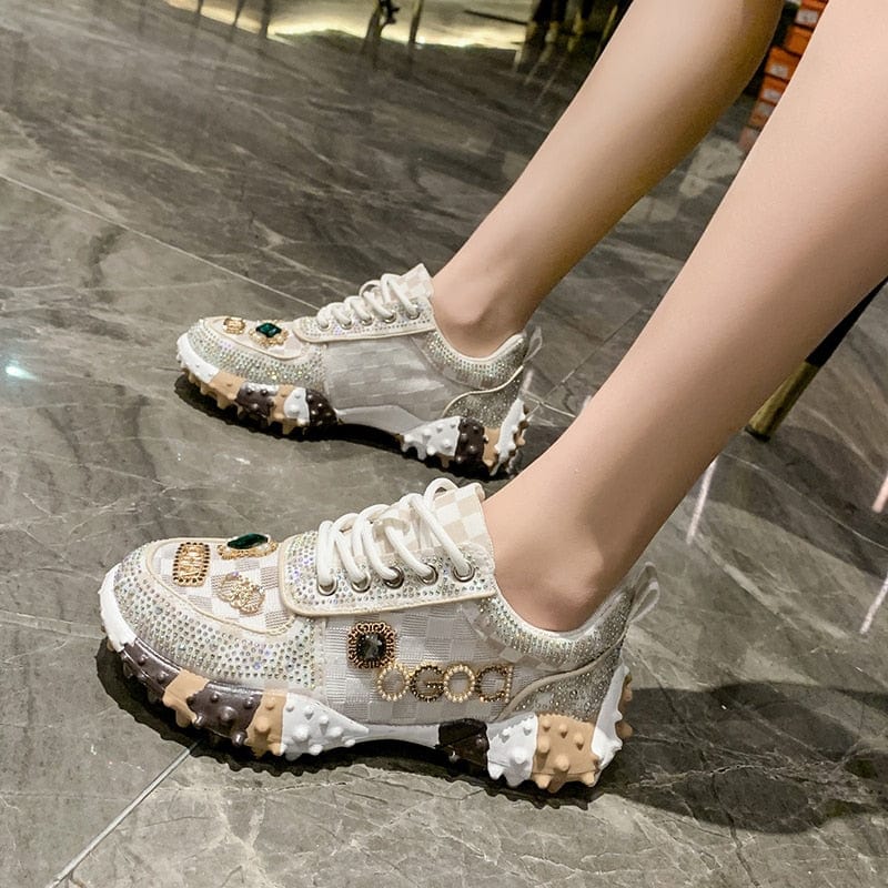 Breathable Women's PU Sneakers with Diamond Design – Daily Comfort and Style