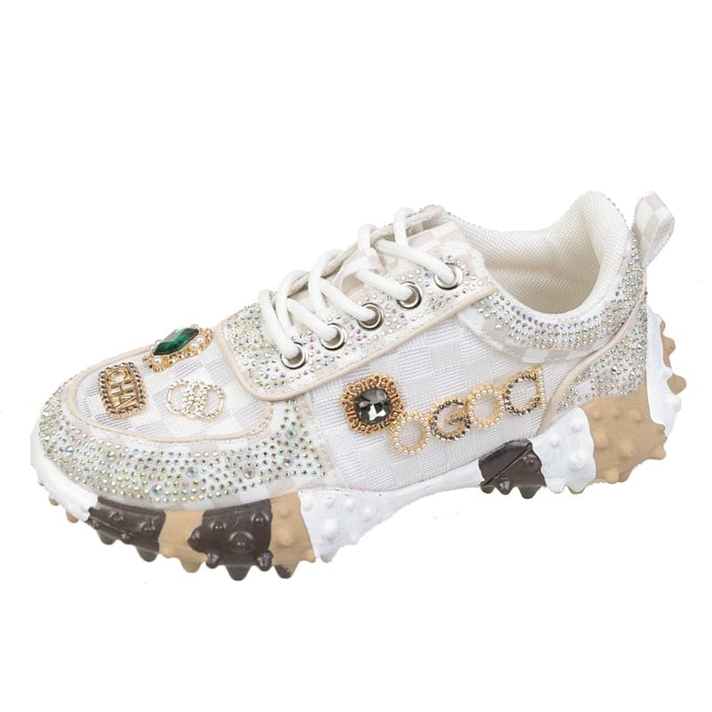 Breathable Women's PU Sneakers with Diamond Design – Daily Comfort and Style