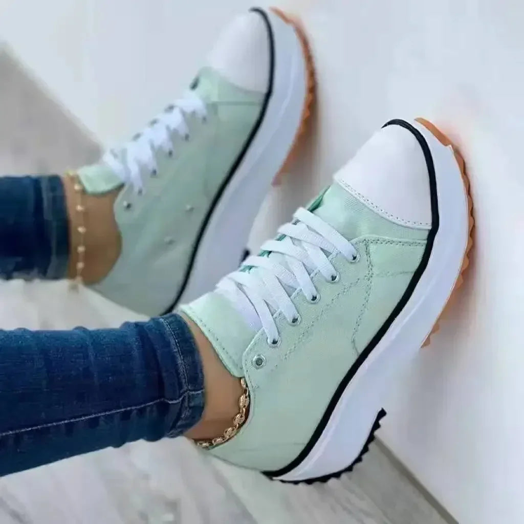 Classic Women's Canvas White Platform Sneakers – Casual Lace-Up Sneakers, Long-Lasting Comfort