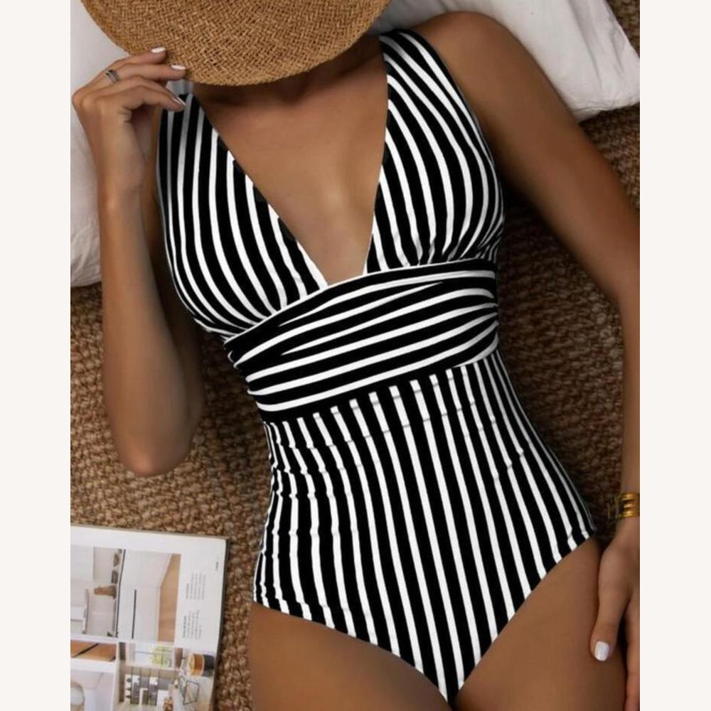 Maillot de Bain Femme 1 Pièce Yvette – Tissu Haut de Gamme, Beige-Blanc et Noir-Blanc, Coupe Flatteuse et Élégante