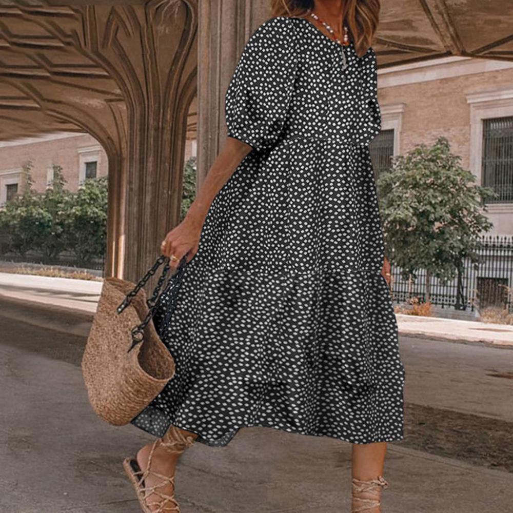 Robe Midi Femme Chic à Manches Courtes – Élégante et Polyvalente pour Toutes Occasions