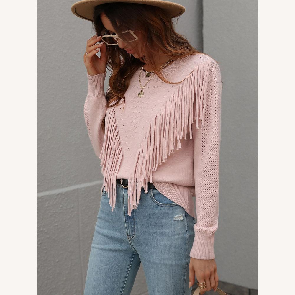 Pull Femme Bohème à Franges - Tissu Doux et Chaud pour Noël, Coupe Ample et Confortable