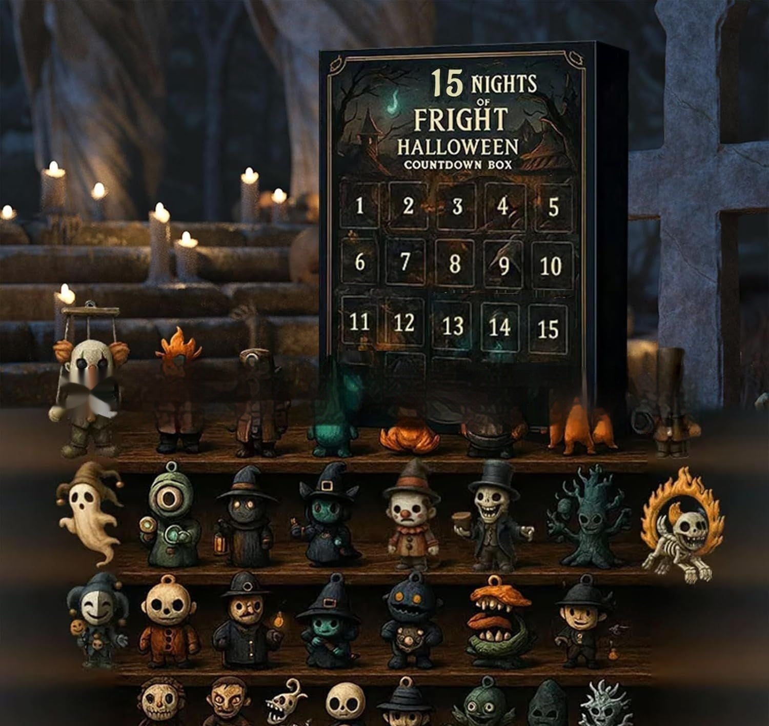 Boîte de Compte à Rebours d'Halloween avec 31 Surprises de Poupées Aveugles en Résine et Plastique