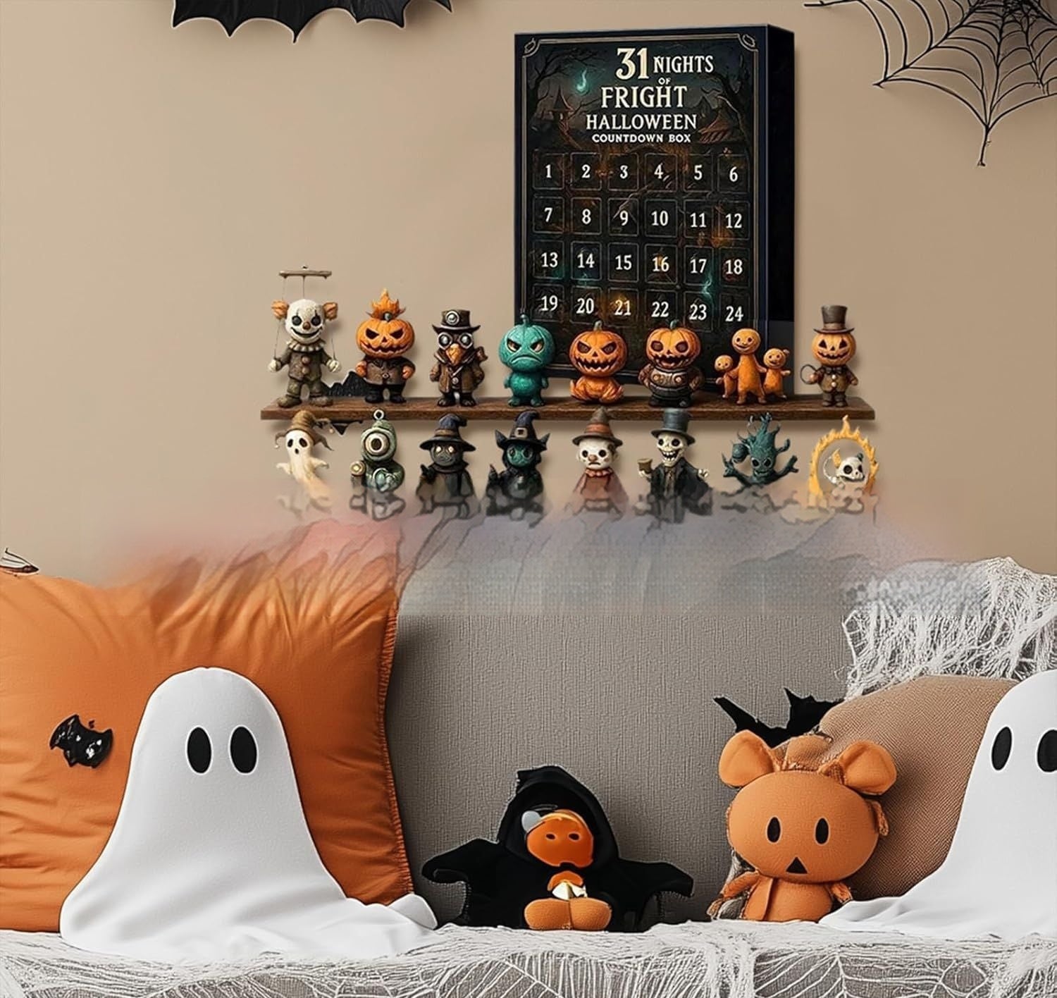 Boîte de Compte à Rebours d'Halloween avec 31 Surprises de Poupées Aveugles en Résine et Plastique