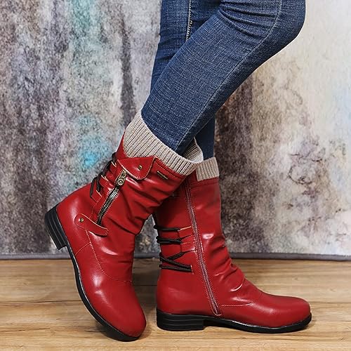 Bottes Hiver Femme en Cuir Mi-Mollet avec Doublure Chaude et Talon Bloc Bas - Bottes Noires Femme Confortables 2