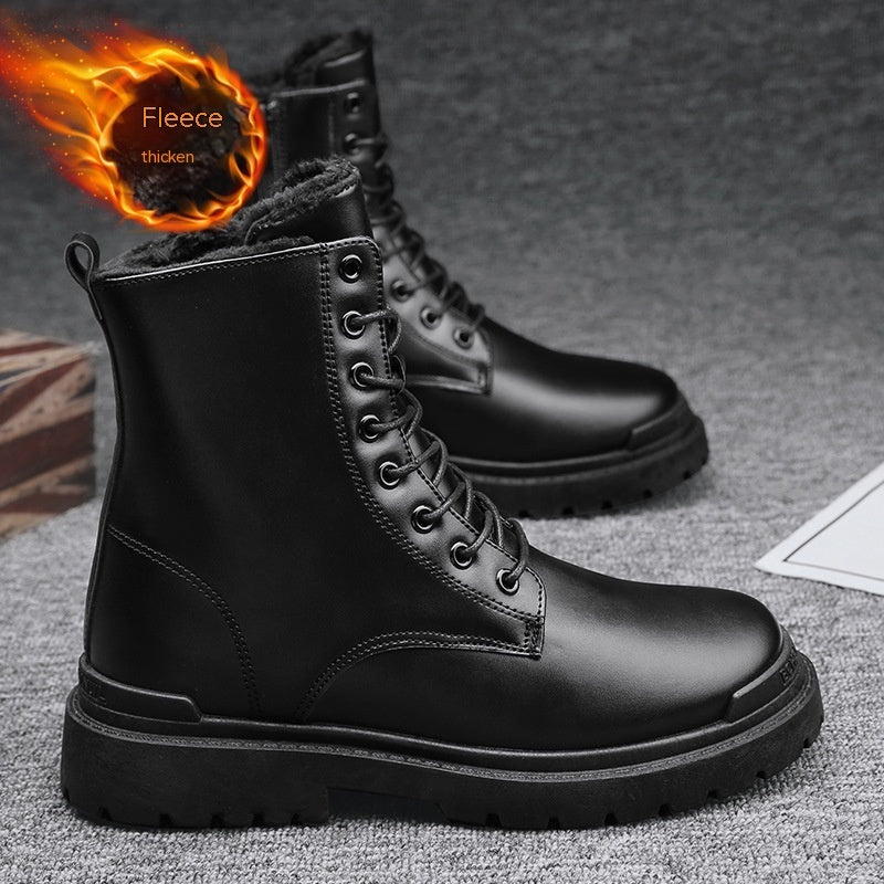 Bottes Martin Isolantes pour Hommes en PU avec Doublure en Polaire – Style Hiver à Lacets