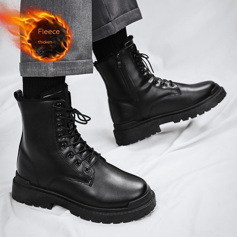 Bottes Martin Isolantes pour Hommes en PU avec Doublure en Polaire – Style Hiver à Lacets