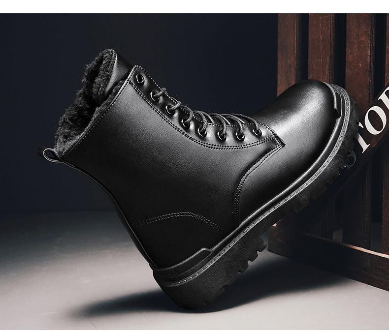 Bottes Martin Isolantes pour Hommes en PU avec Doublure en Polaire – Style Hiver à Lacets