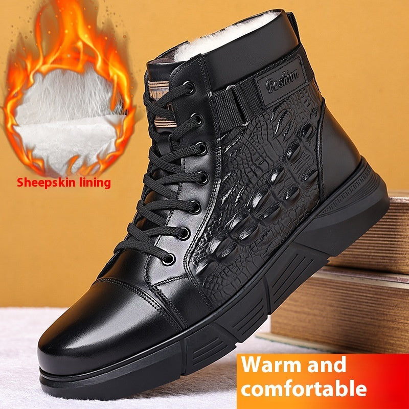 Bottes Montantes en Cuir Véritable pour Homme avec Doublure en Fourrure et Semelle Antidérapante – Confort Hiver
