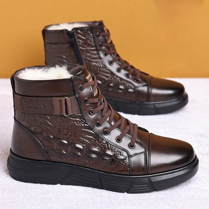Bottes Montantes en Cuir Véritable pour Homme avec Doublure en Fourrure et Semelle Antidérapante – Confort Hiver