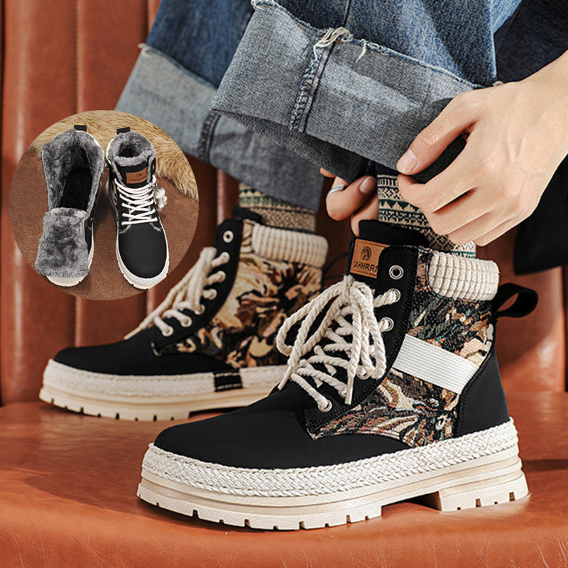 Bottes Montantes en Cuir et Tissu pour Hommes – Confort et Durabilité, Semelle PVC Antidérapante, Ajustement Personnalisé