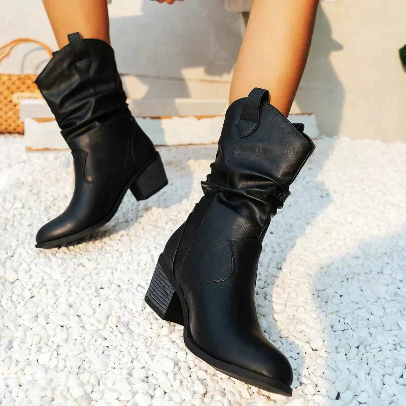 Bottes Western Mi-Mollet en Similicuir Souple pour Femmes - Confort et Style 0