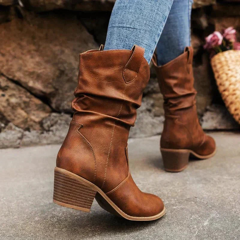 Bottes Western Mi-Mollet en Similicuir Souple pour Femmes - Confort et Style 3