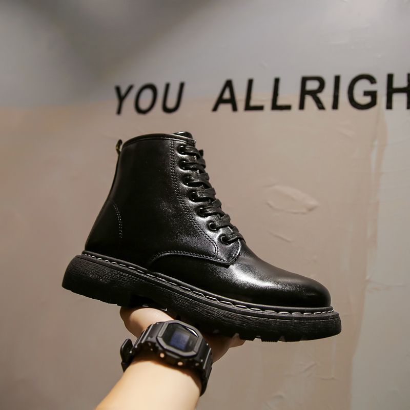 Bottes à Plateforme Montantes pour Hommes en Cuir de Vachette avec Semelle en Caoutchouc et Fermeture Éclair – Confort et Style Urbain