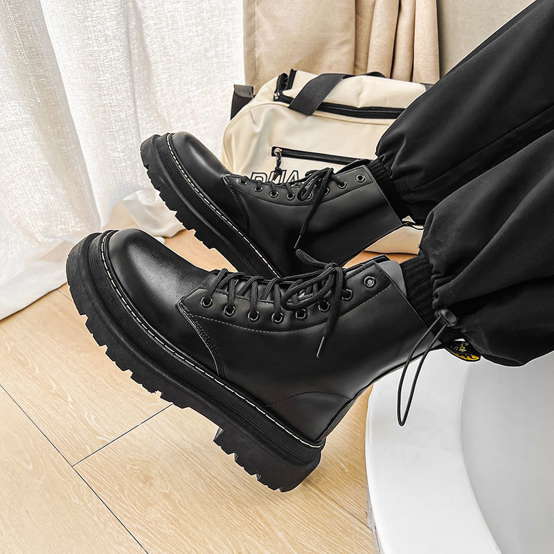 Bottes à Plateforme Montantes pour Hommes en Cuir de Vachette avec Semelle en Caoutchouc et Fermeture Éclair – Confort et Style Urbain