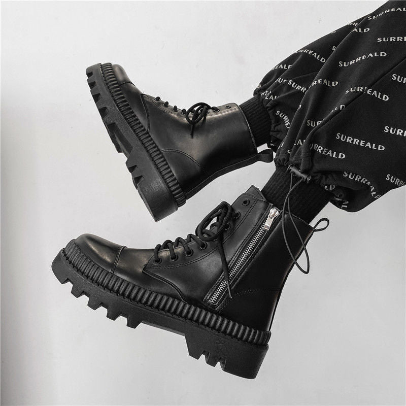 Bottes à Plateforme Montantes pour Hommes en Cuir de Vachette avec Semelle en Caoutchouc et Fermeture Éclair – Confort et Style Urbain
