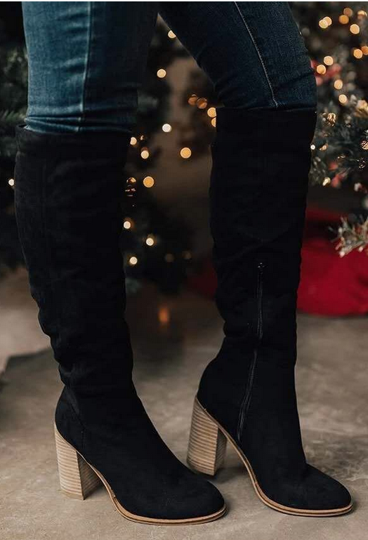 Bottes au Genou en Faux Suède pour Femmes avec Talon Bloc – Confort et Style 3