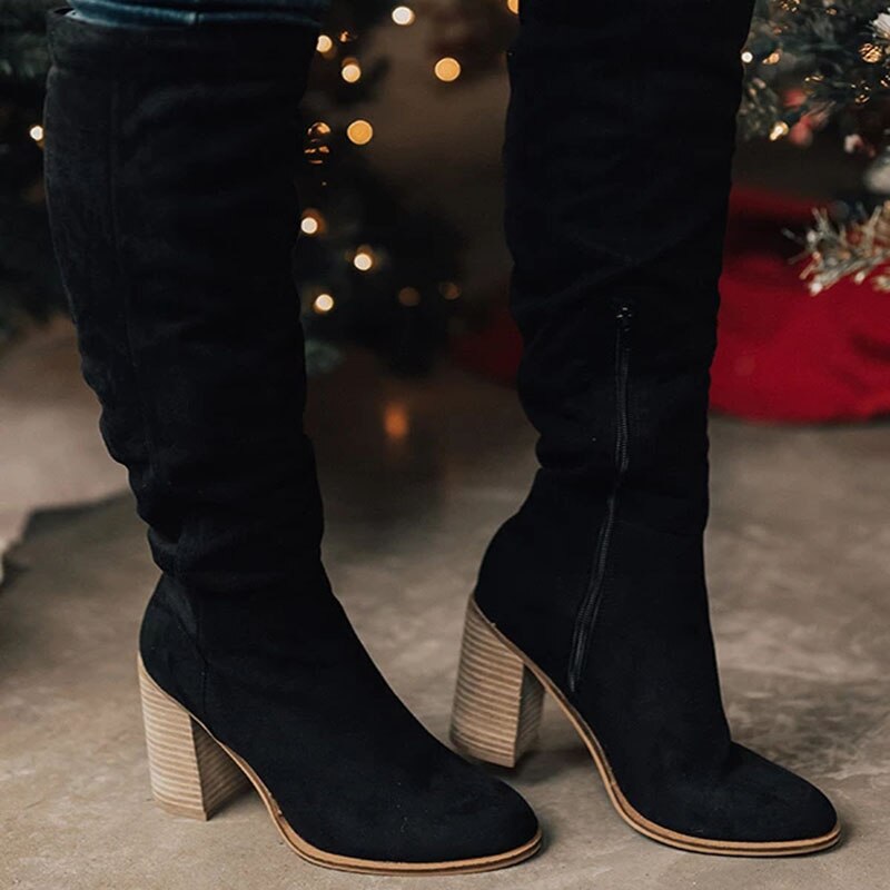 Bottes au Genou en Faux Suède pour Femmes avec Talon Bloc – Confort et Style 5