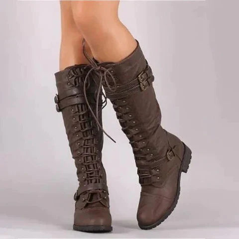 Bottes au Genou en Similicuir avec Laçage et Boucles – Confort et Style Urbain 2