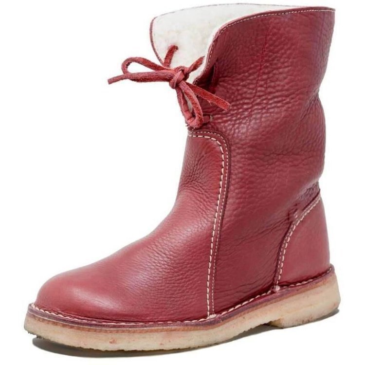 Bottes d'hiver en cuir pour femmes avec revers en fourrure et semelle en caoutchouc 12