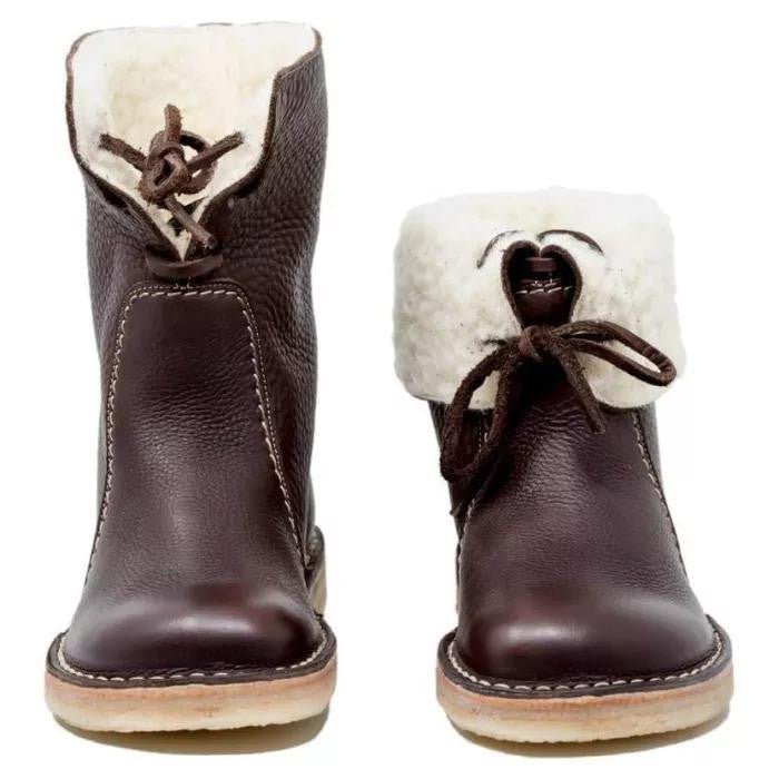 Bottes d'hiver en cuir pour femmes avec revers en fourrure et semelle en caoutchouc 8