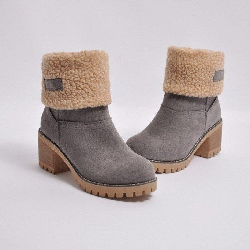Bottes d'hiver mi-mollet pour femmes avec doublure en peluche et semelle crantée 2
