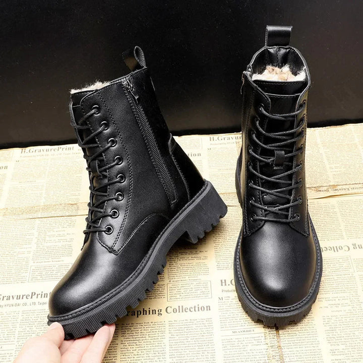 Bottes de Combat Femme Mi-Mollet avec Doublure en Fausse Fourrure et Semelle Antidérapante 0