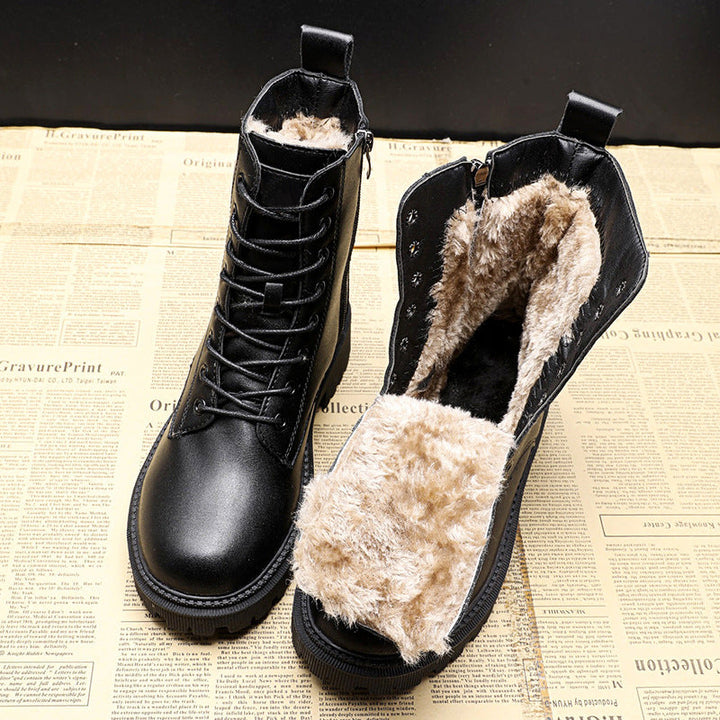 Bottes de Combat Femme Mi-Mollet avec Doublure en Fausse Fourrure et Semelle Antidérapante 1