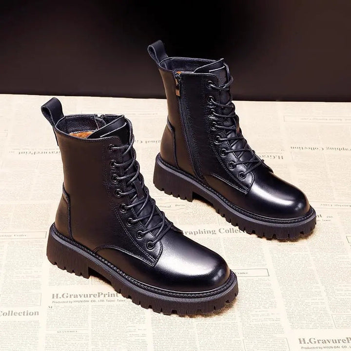 Bottes de Combat Femme Mi-Mollet avec Doublure en Fausse Fourrure et Semelle Antidérapante 2