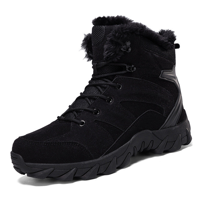 Bottes de Neige Isolantes Mi-Tube en Cuir de Vachette pour Hommes avec Doublure Thermique et Semelle Antidérapante