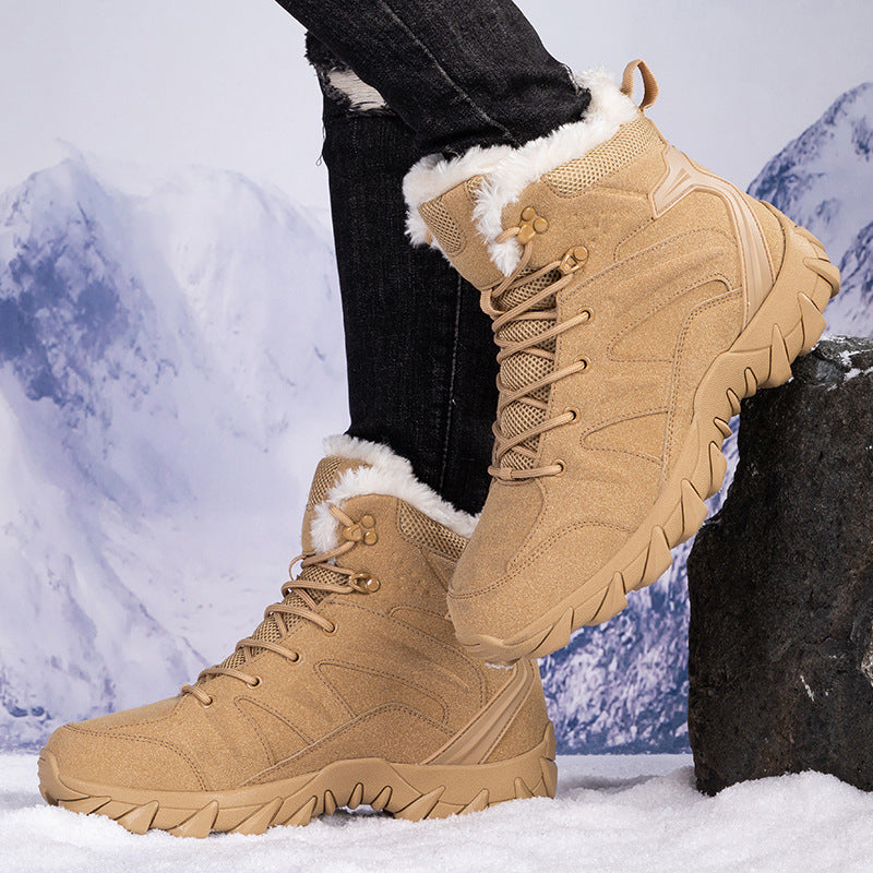 Bottes de Neige Isolantes Mi-Tube en Cuir de Vachette pour Hommes avec Doublure Thermique et Semelle Antidérapante