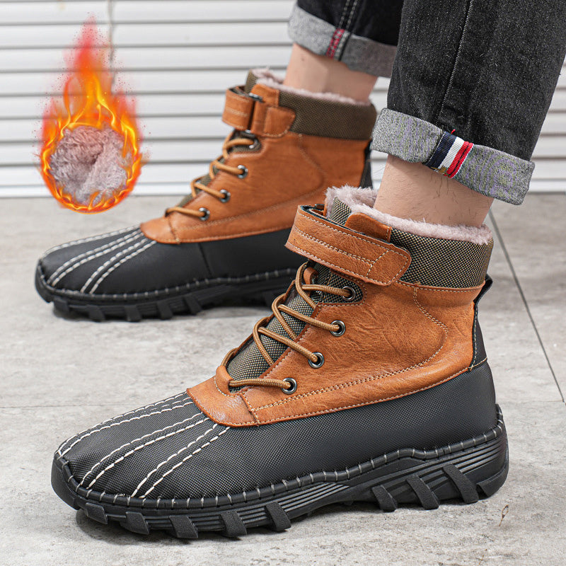 Bottes de Neige Mi-Tube Imperméables pour Hommes en Microfibre avec Doublure en Polaire et Semelle Antidérapante