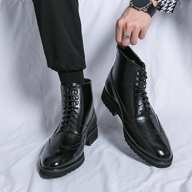 Bottes de travail mi-hautes en cuir pour hommes – Semelle en caoutchouc antidérapante