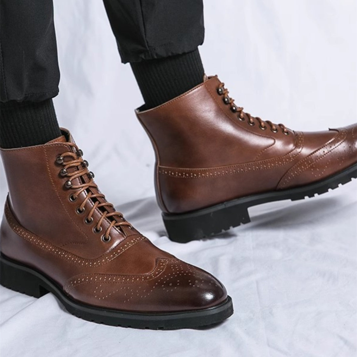 Bottes de travail mi-hautes en cuir pour hommes – Semelle en caoutchouc antidérapante