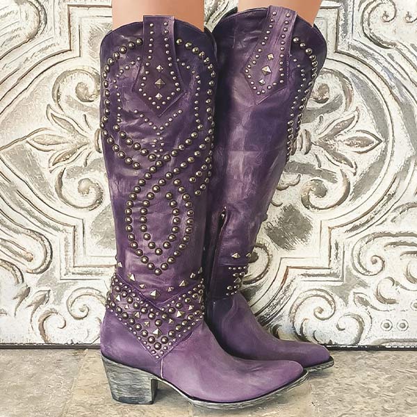 Bottes hautes en cuir clouté pour femmes – Style western moderne 4