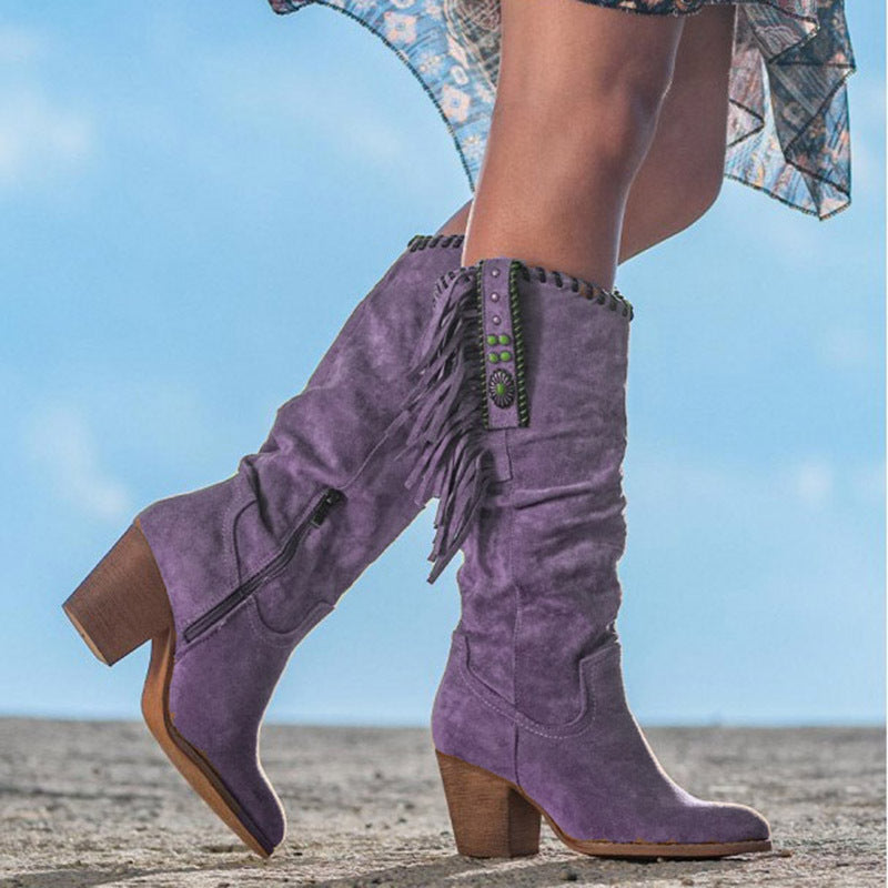 Bottes hautes en suède avec franges et détails turquoise pour femmes 5