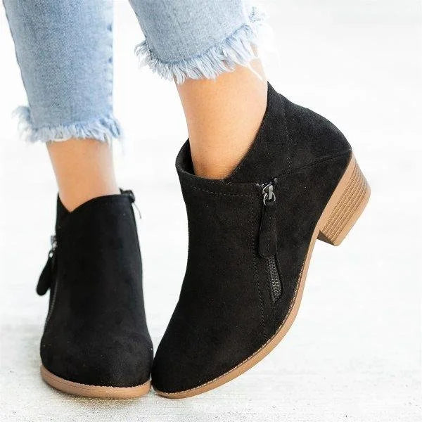 Bottines Décontractées en Daim pour Femmes avec Zip Latéral et Talon Bloc Bas 1